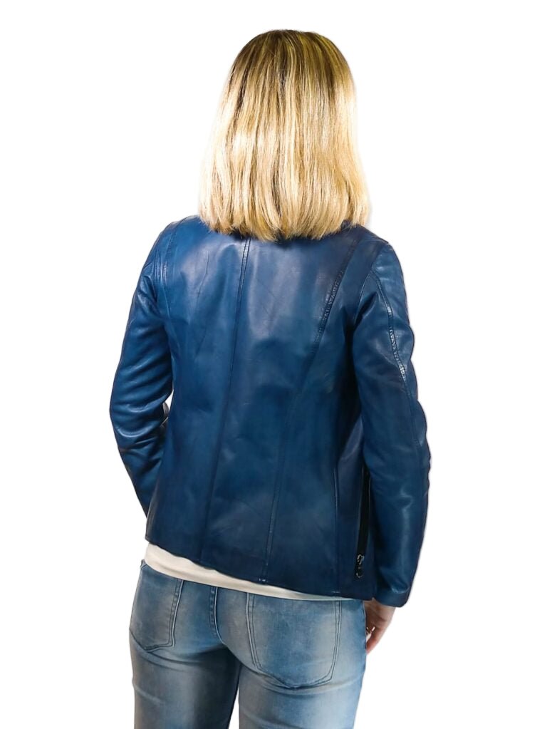 Giacca in pelle donna tamponata a mano Pelletteria Allegrini Filippo ROMANA tuscany Bluette - Pelletteria Allegrini