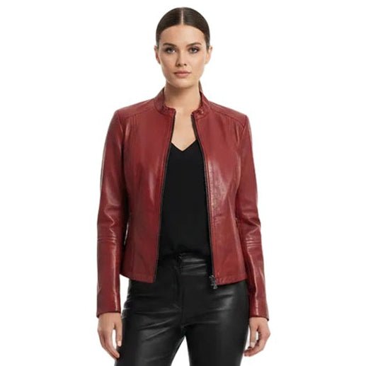 Giacca in pelle donna tamponata a mano Pelletteria Allegrini Filippo ROMANA tuscany Rosso - Pelletteria Allegrini