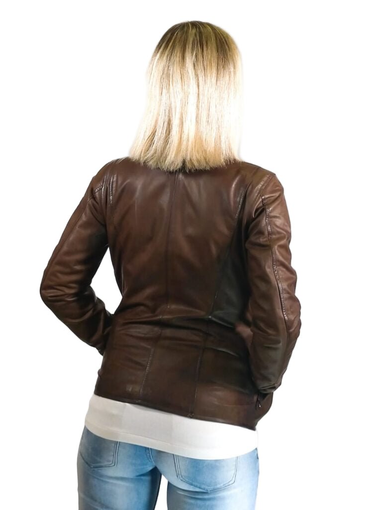 Giacca in pelle donna tamponata a mano Pelletteria Allegrini Filippo ROMANA tuscany Testa di moro - Pelletteria Allegrini