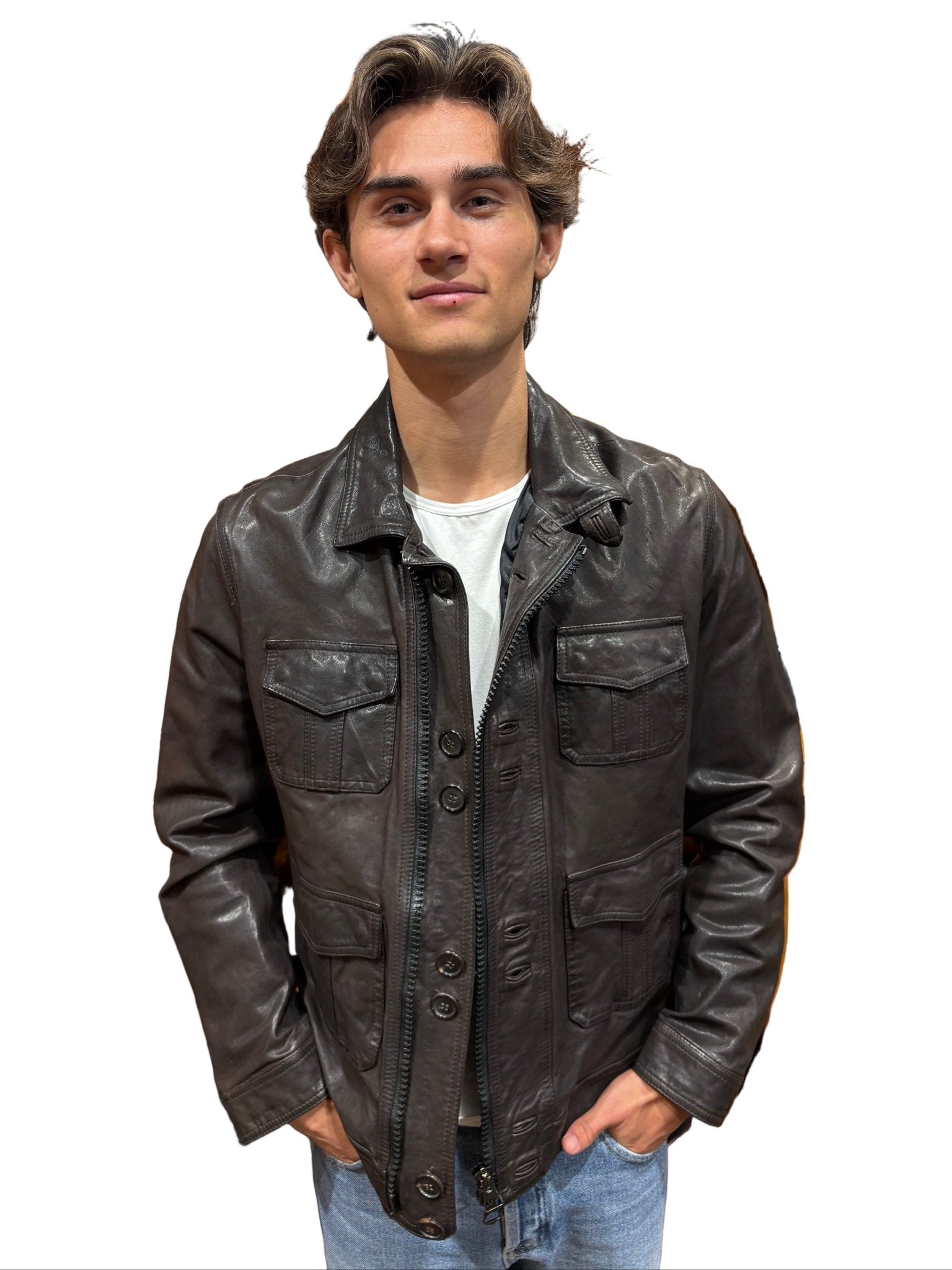 Giacca in pelle Pelletteria Allegrini Filippo GARKO ARIZONA Nutella - Pelletteria Allegrini