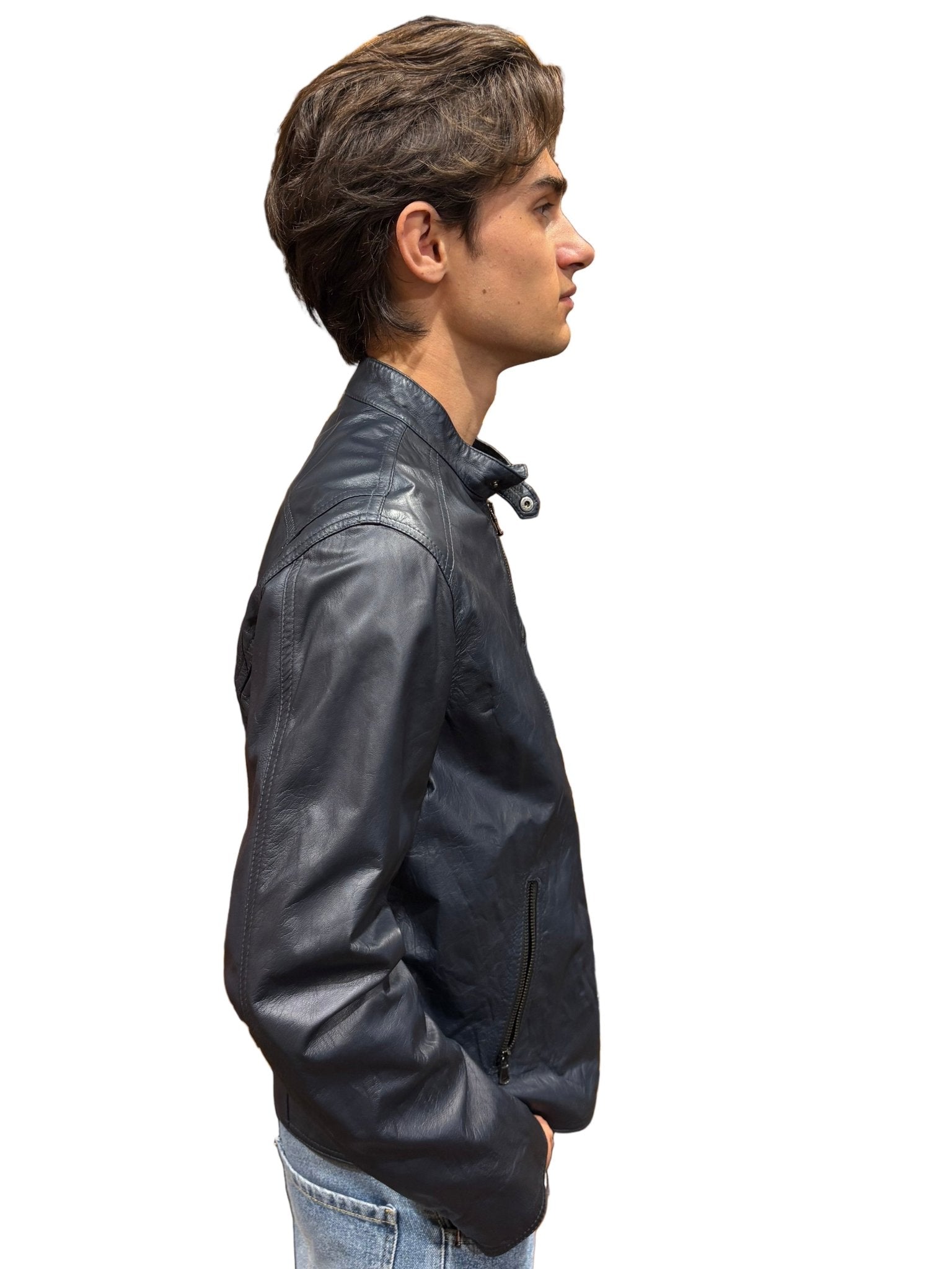 Giacca in pelle uomo Pelletteria Allegrini Filippo MONSTER Blu - Pelletteria Allegrini