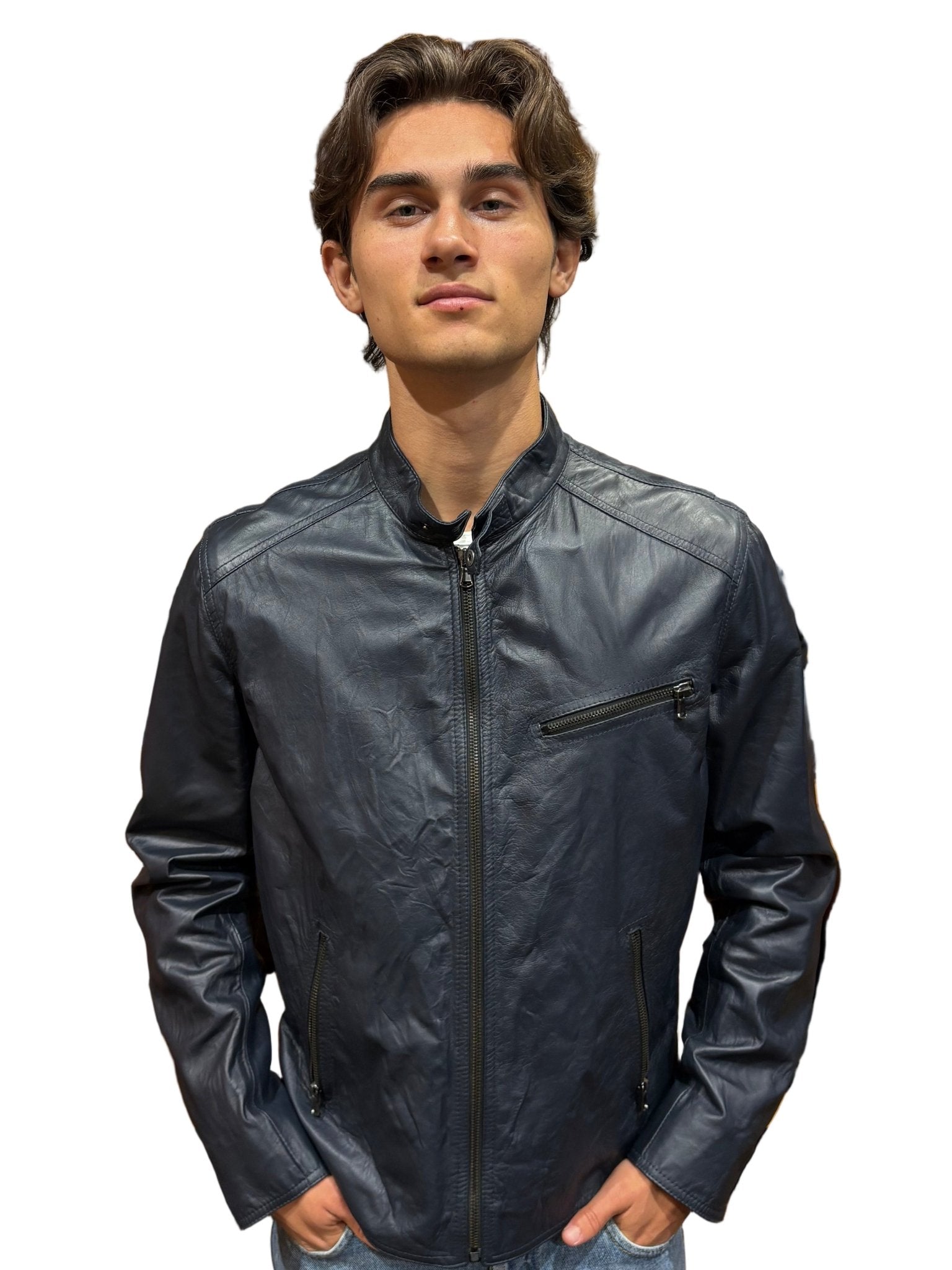 Giacca in pelle uomo Pelletteria Allegrini Filippo MONSTER Blu - Pelletteria Allegrini