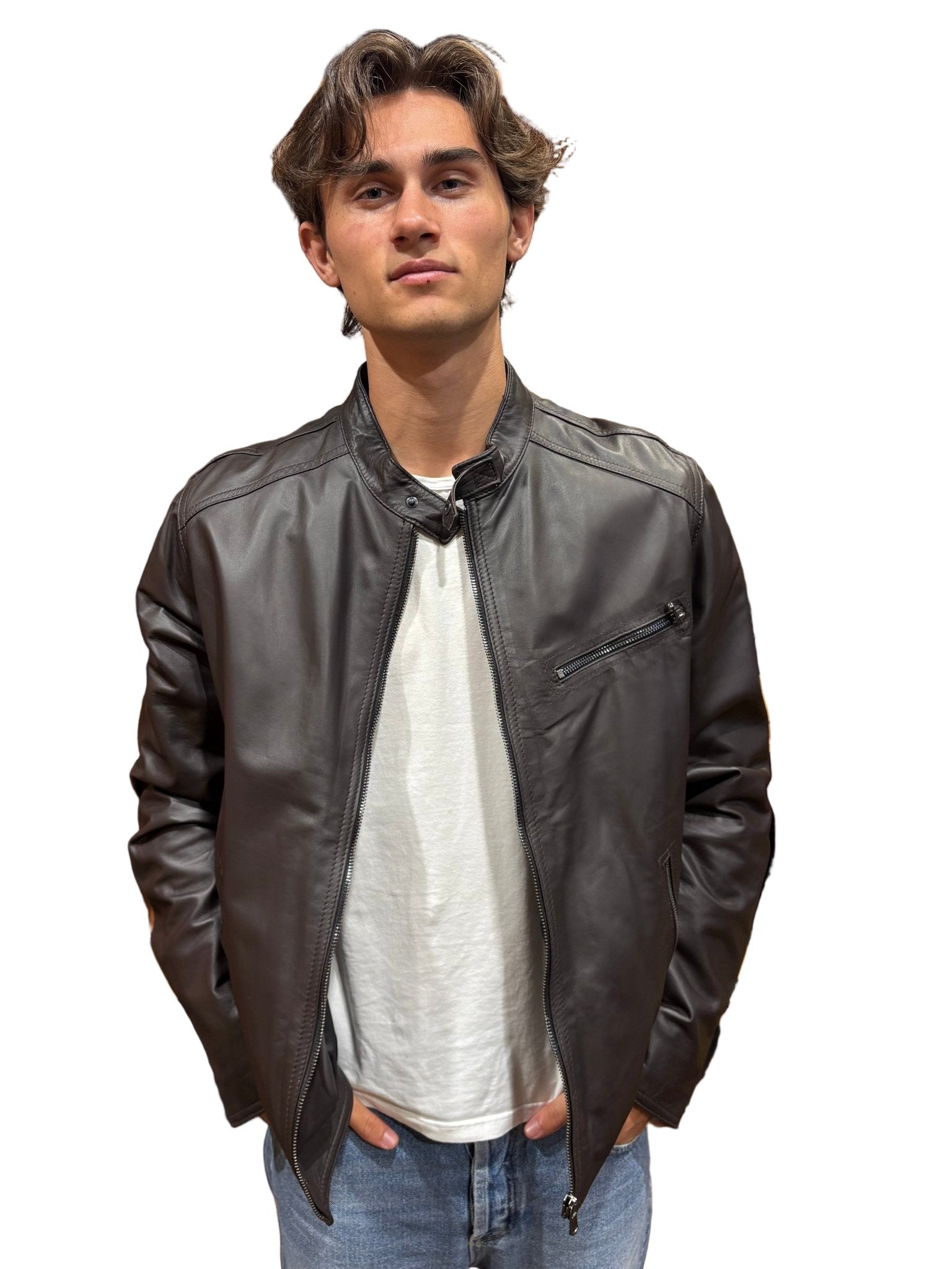 Giacca in pelle uomo Pelletteria Allegrini Filippo MONSTER Testa di moro - Pelletteria Allegrini