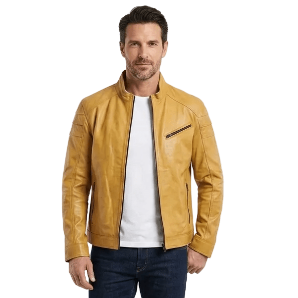 Giacca in pelle uomo tamponata a mano Pelletteria Allegrini Filippo PEGASO tuscany Giallo - Pelletteria Allegrini