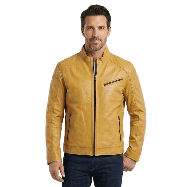 Giacca in pelle uomo tamponata a mano Pelletteria Allegrini Filippo PEGASO tuscany Giallo - Pelletteria Allegrini