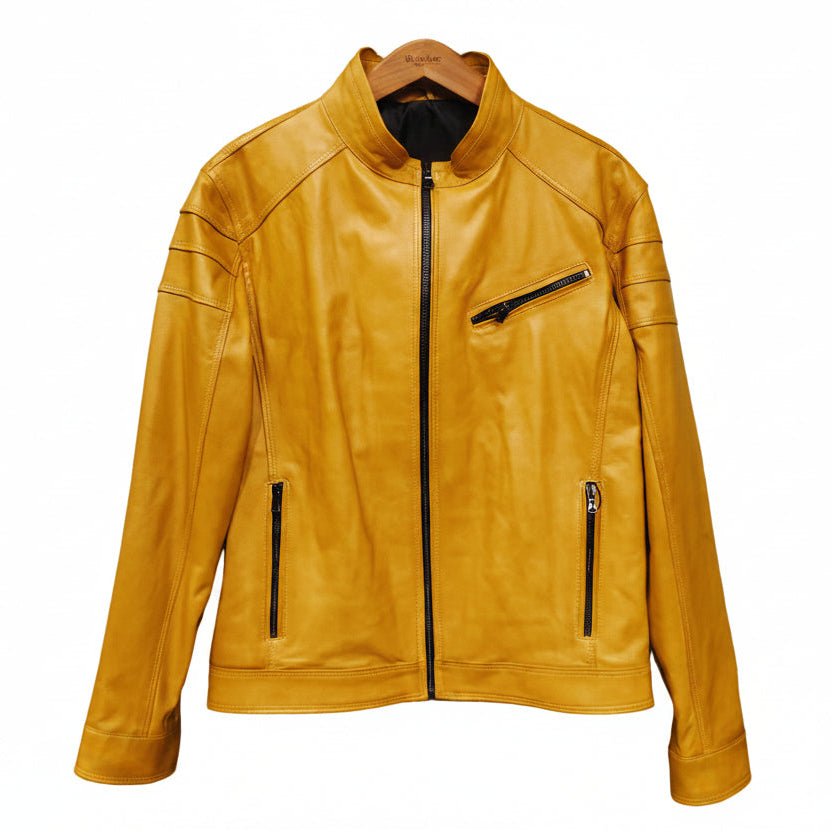 Giacca in pelle uomo tamponata a mano Pelletteria Allegrini Filippo PEGASO tuscany Giallo - Pelletteria Allegrini