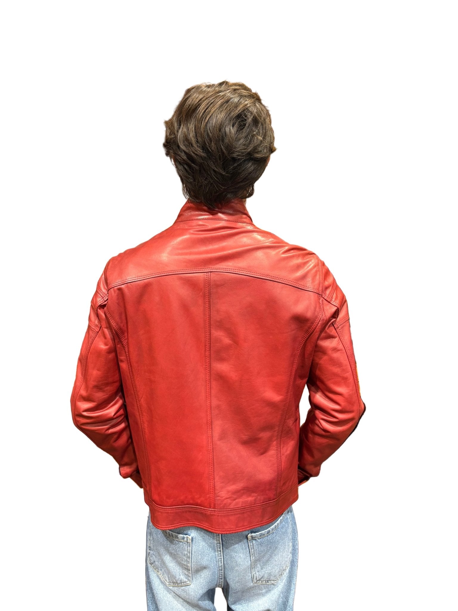 Giacca in pelle uomo tamponata a mano Pelletteria Allegrini Filippo PEGASO tuscany Rosso 54 cliente - Pelletteria Allegrini