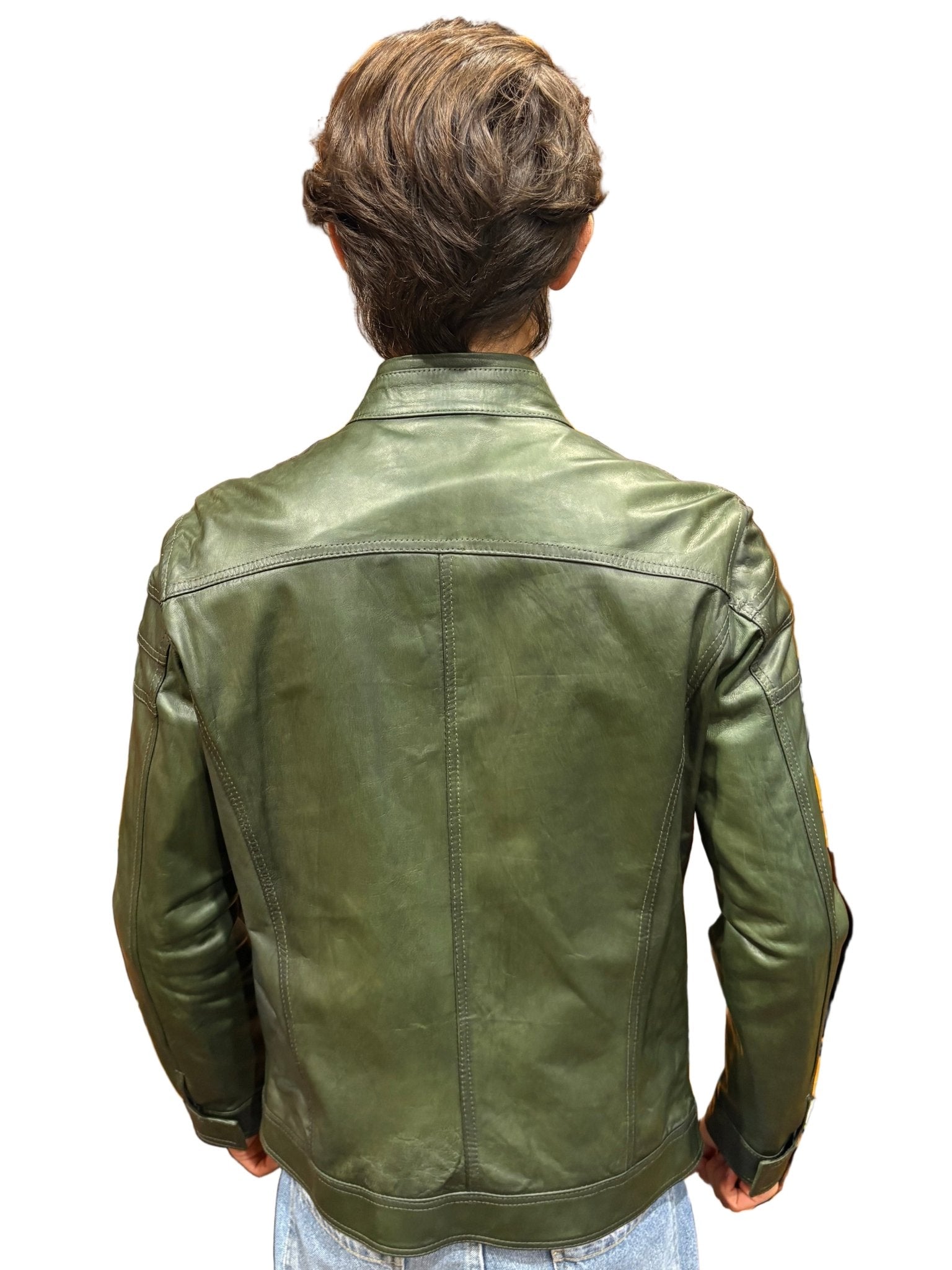 Giacca in pelle uomo tamponata a mano Pelletteria Allegrini Filippo PEGASO Tuscany Verde Militare - Pelletteria Allegrini