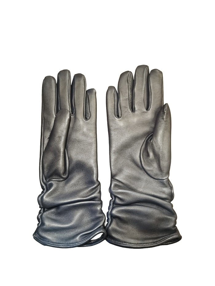 Guanto donna in pelle arricciato lungo Pelletteria Allegrini Filippo G4497 blu navy - Pelletteria Allegrini