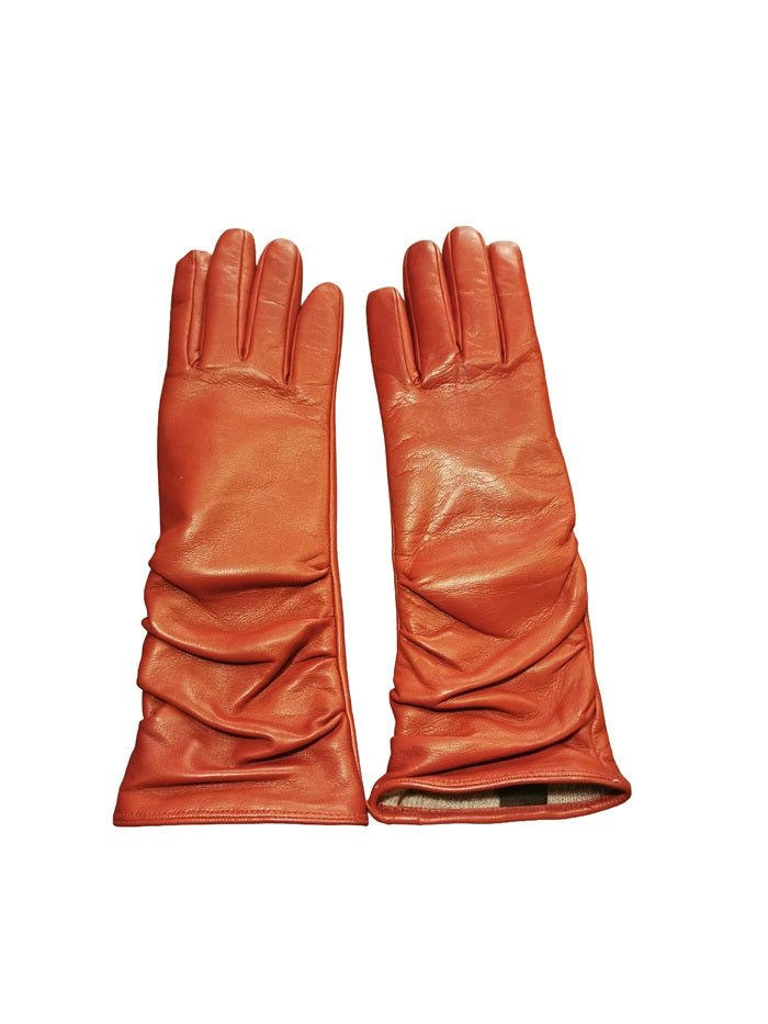 Guanto donna in pelle arricciato lungo Pelletteria Allegrini Filippo G4497 rubino - Pelletteria Allegrini