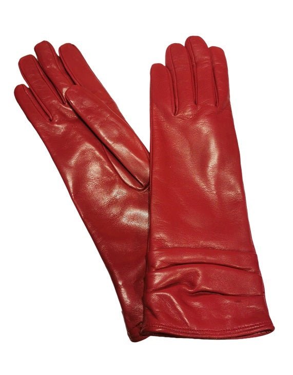Guanto donna in pelle arricciato lungo Pelletteria Allegrini Filippo G4497 rubino - Pelletteria Allegrini
