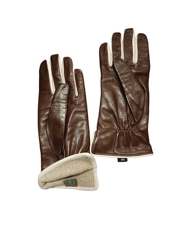 Guanto donna in pelle con bottoni laterali Pelletteria Allegrini Filippo G5534 marrone/beige - Pelletteria Allegrini