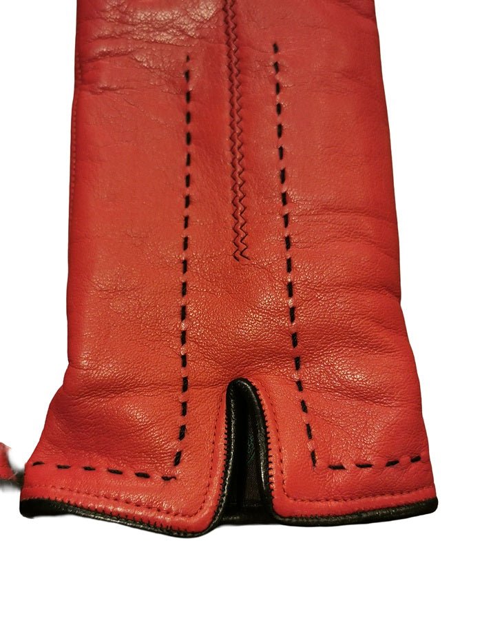 Guanto donna in pelle con dettaglio cuciture Pelletteria Allegrini Filippo G4758 rosso/nero - Pelletteria Allegrini