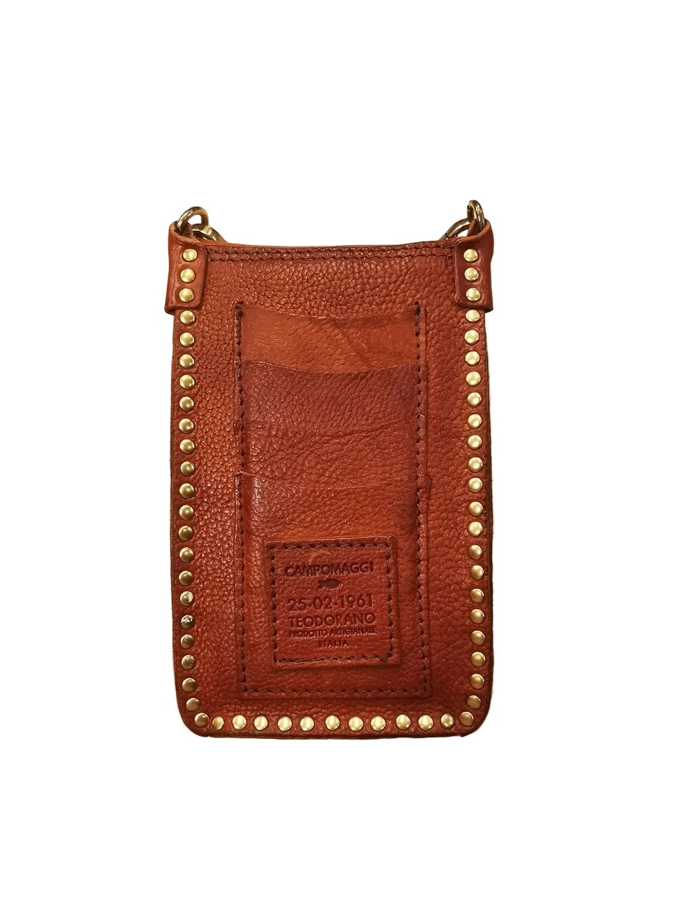 Lea leather phone holder with rhinestones and studs Campomaggi C017401ND-X3232 Cognac