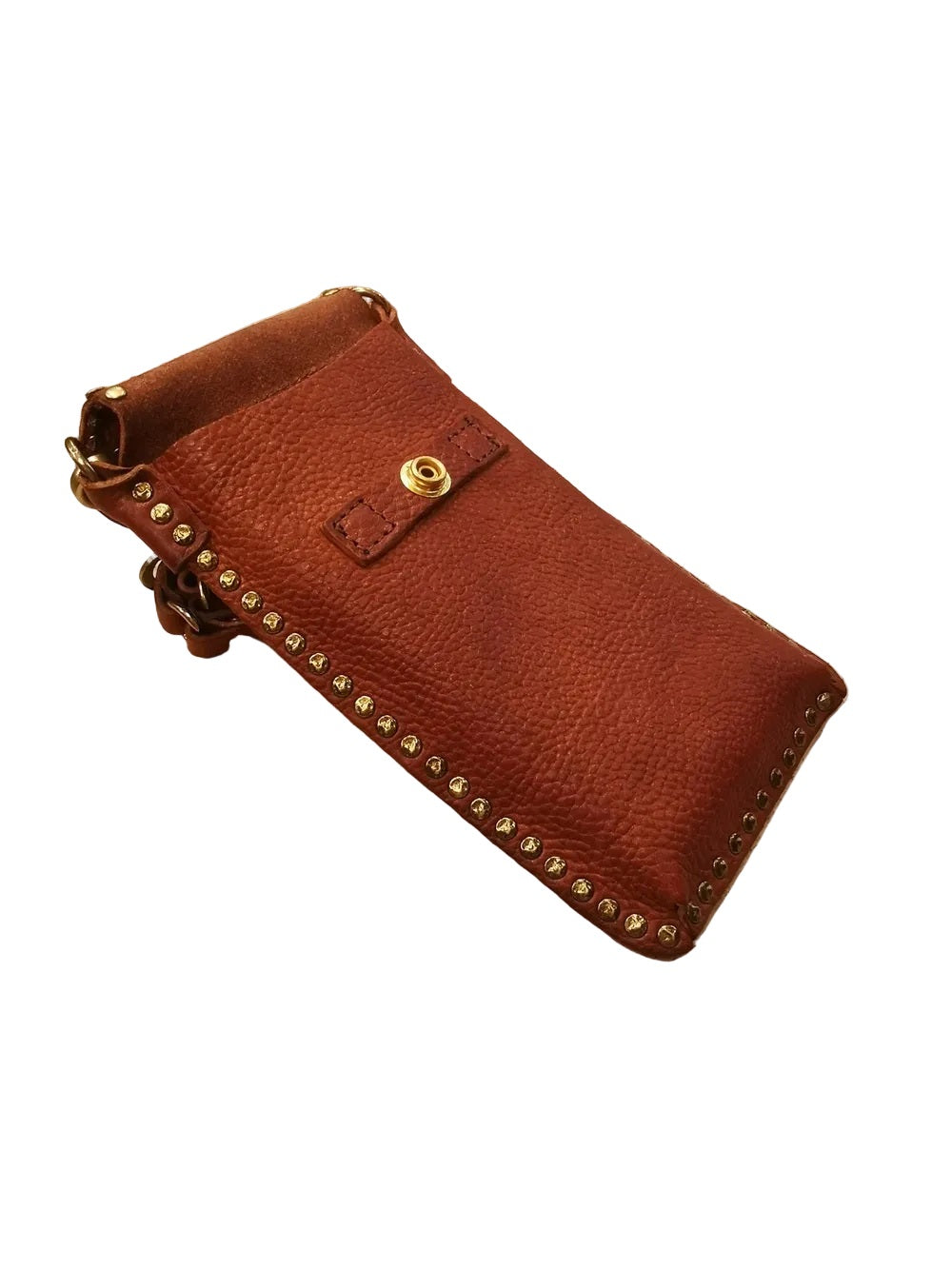 Lea leather phone holder with rhinestones and studs Campomaggi C017401ND-X3232 Cognac
