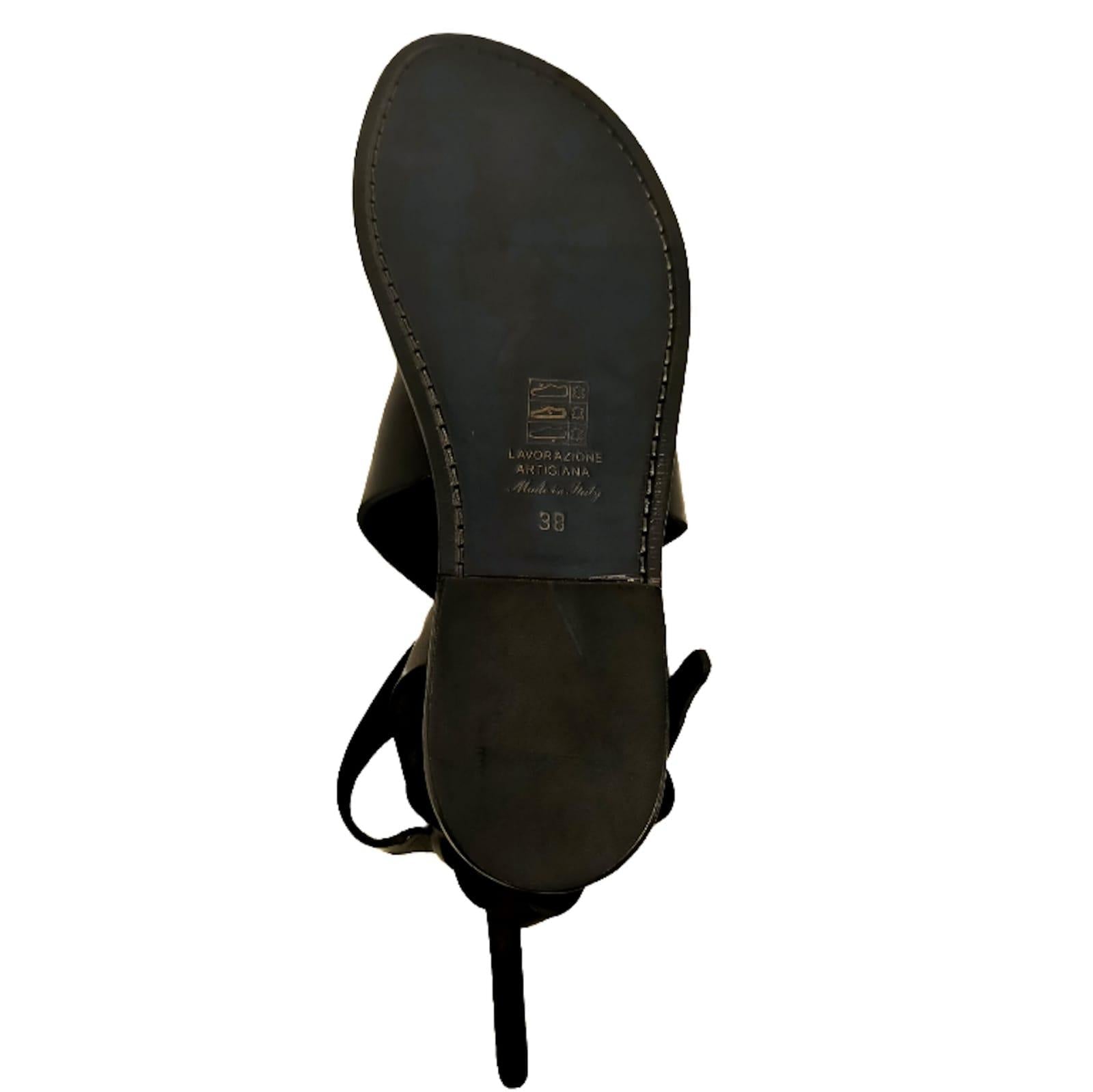 Sandali in cuoio incrociato donna Pelletteria Allegrini Filippo 570D nero - Pelletteria Allegrini