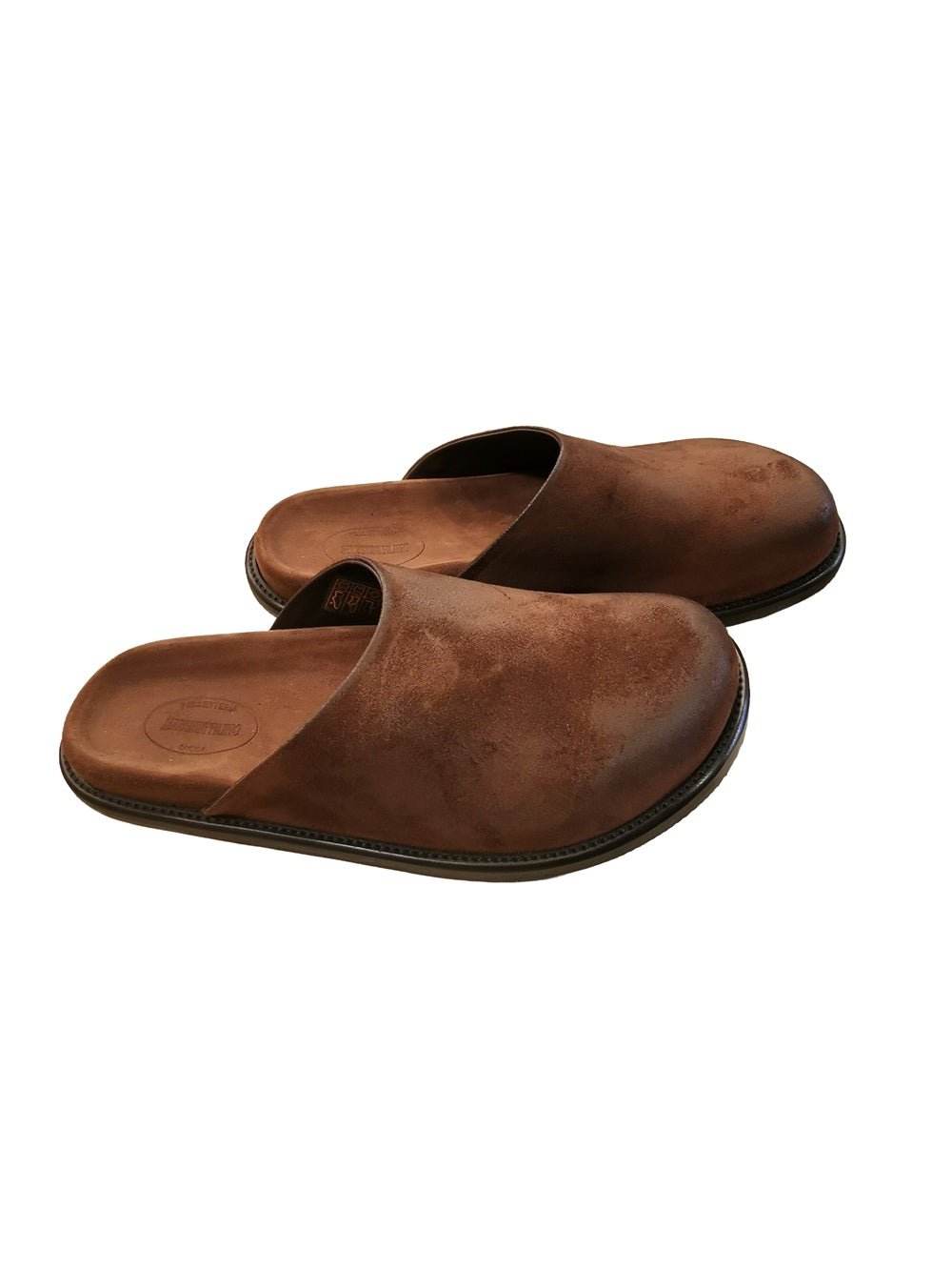 Sandalo a pantofola da uomo in nabuk invecchiato Pelletteria Allegrini Filippo M8152 Castoro - Pelletteria Allegrini