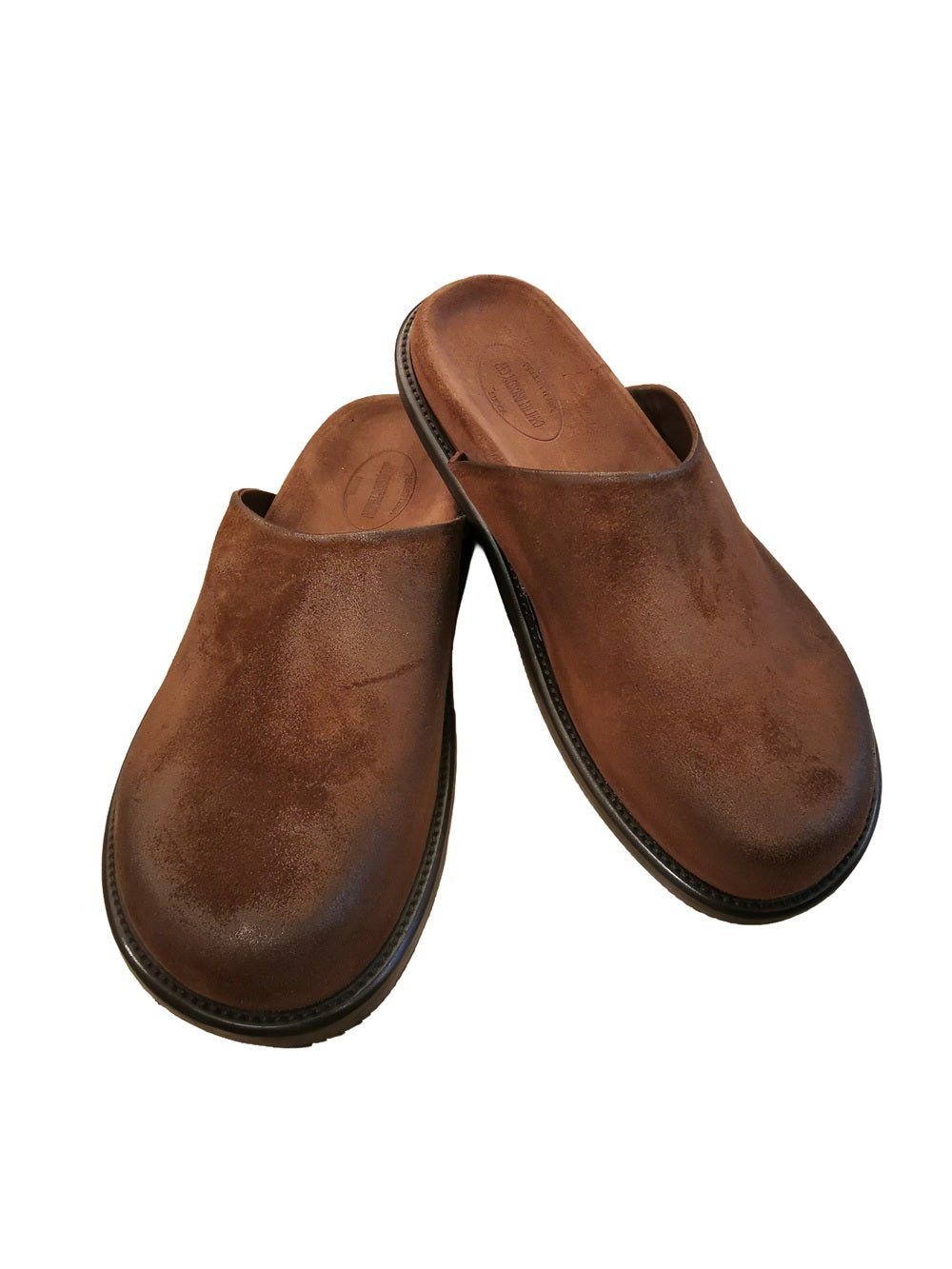 Sandalo a pantofola da uomo in nabuk invecchiato Pelletteria Allegrini Filippo M8152 Castoro - Pelletteria Allegrini