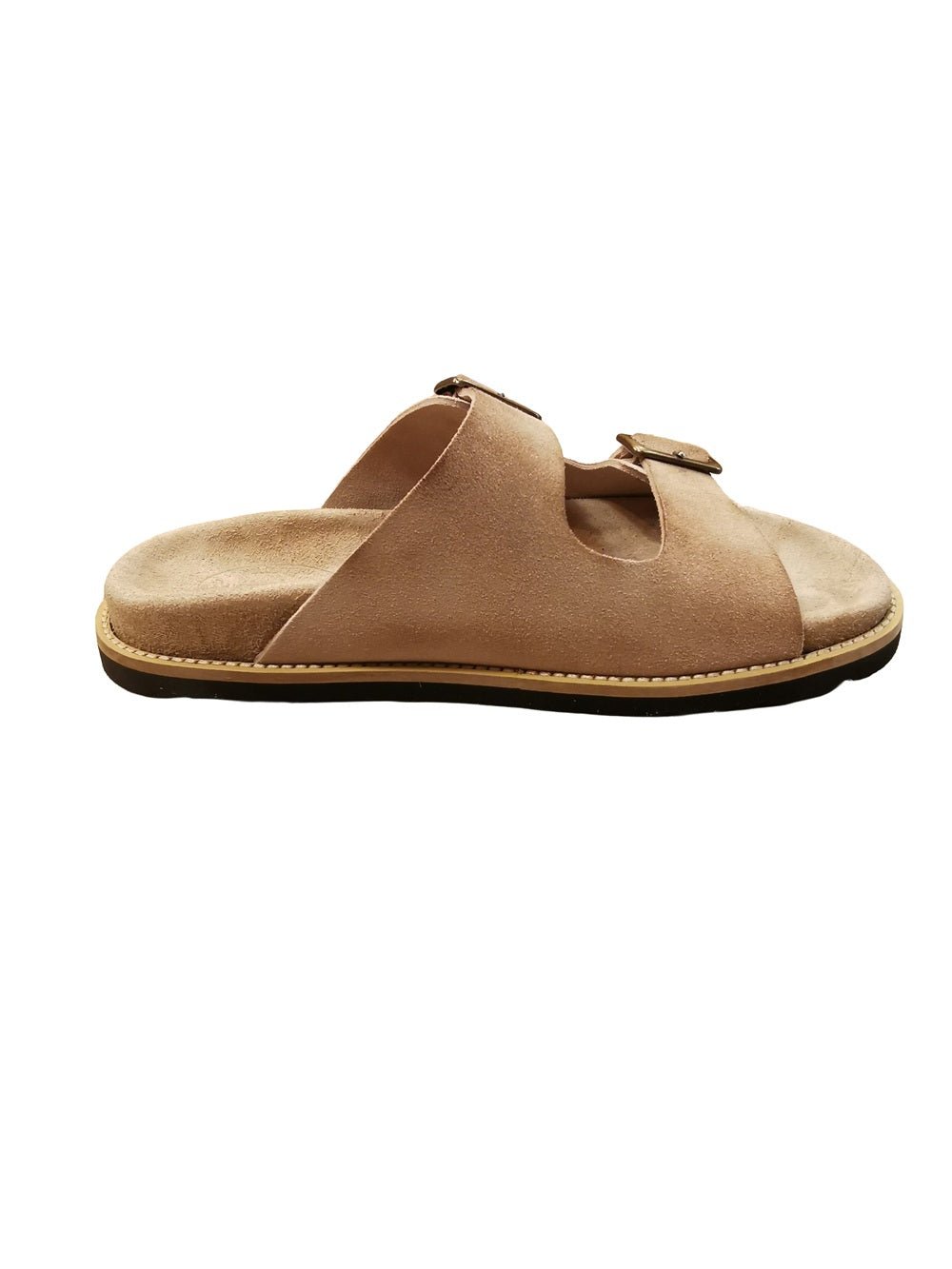 Sandalo con doppia fibbia da donna in nabuk invecchiato Pelletteria Allegrini Filippo W2511 Taupe - Pelletteria Allegrini