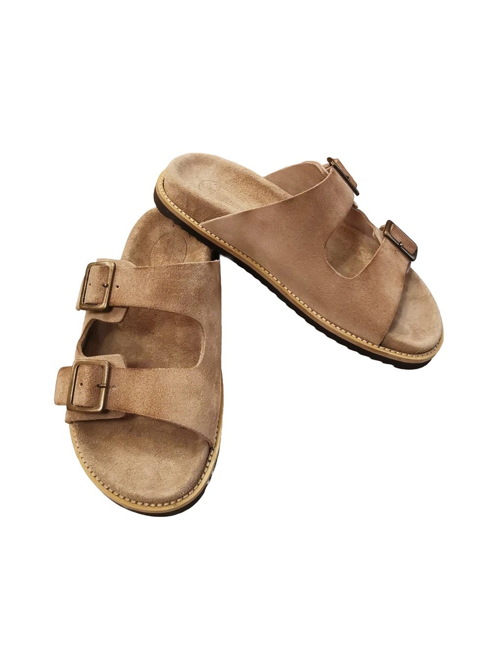 Sandalo con doppia fibbia da donna in nabuk invecchiato Pelletteria Allegrini Filippo W2511 Taupe - Pelletteria Allegrini