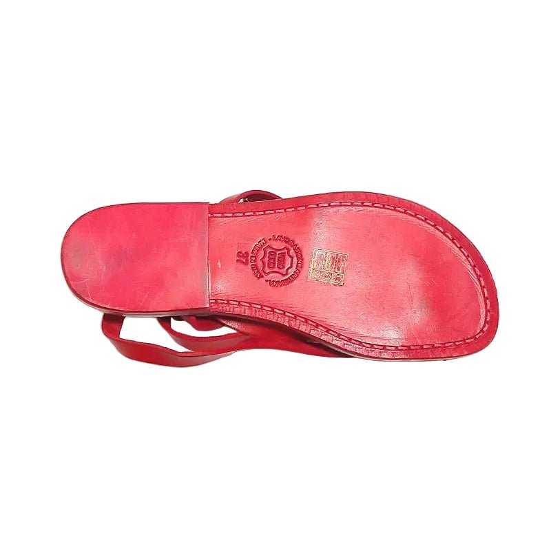 Sandalo in cuoio alla schiava donna con fibbie Pelletteria Allegrini Filippo 574D rosso - Pelletteria Allegrini