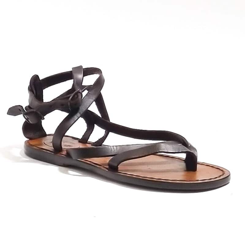 Sandalo in cuoio alla schiava donna con fibbie Pelletteria Allegrini Filippo 574D testa di moro - Pelletteria Allegrini
