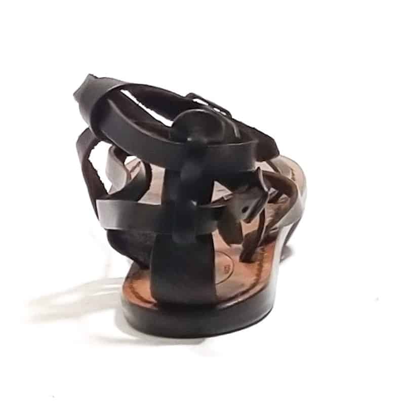 Sandalo in cuoio alla schiava donna con fibbie Pelletteria Allegrini Filippo 574D testa di moro - Pelletteria Allegrini
