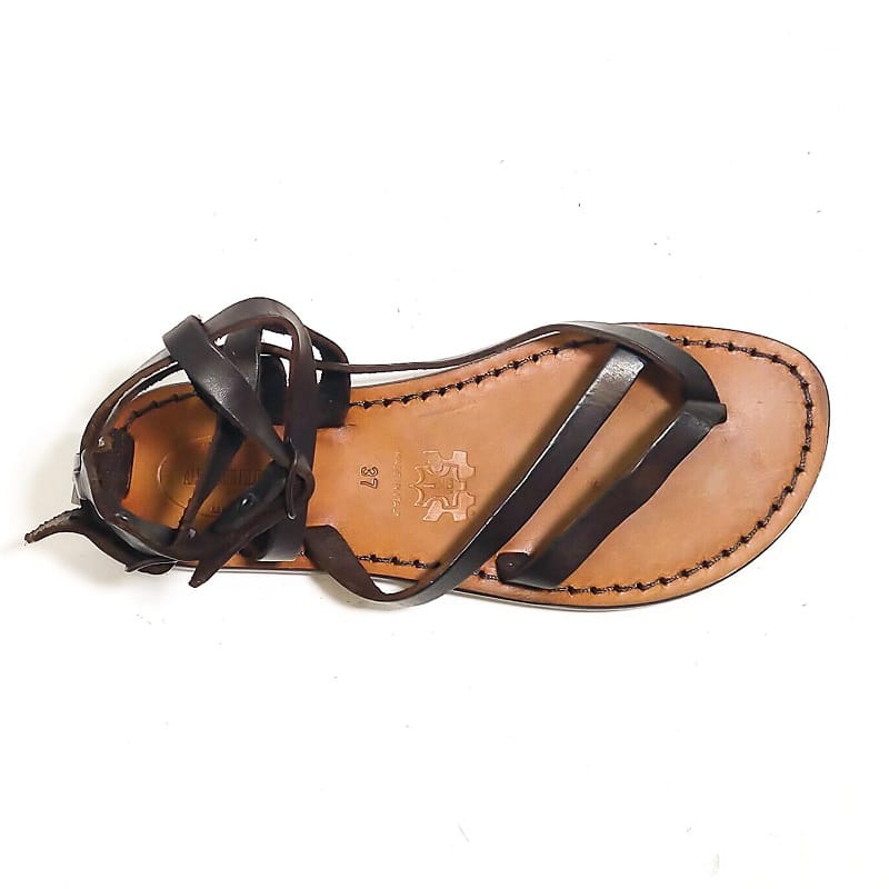 Sandalo in cuoio alla schiava donna con fibbie Pelletteria Allegrini Filippo 574D testa di moro - Pelletteria Allegrini