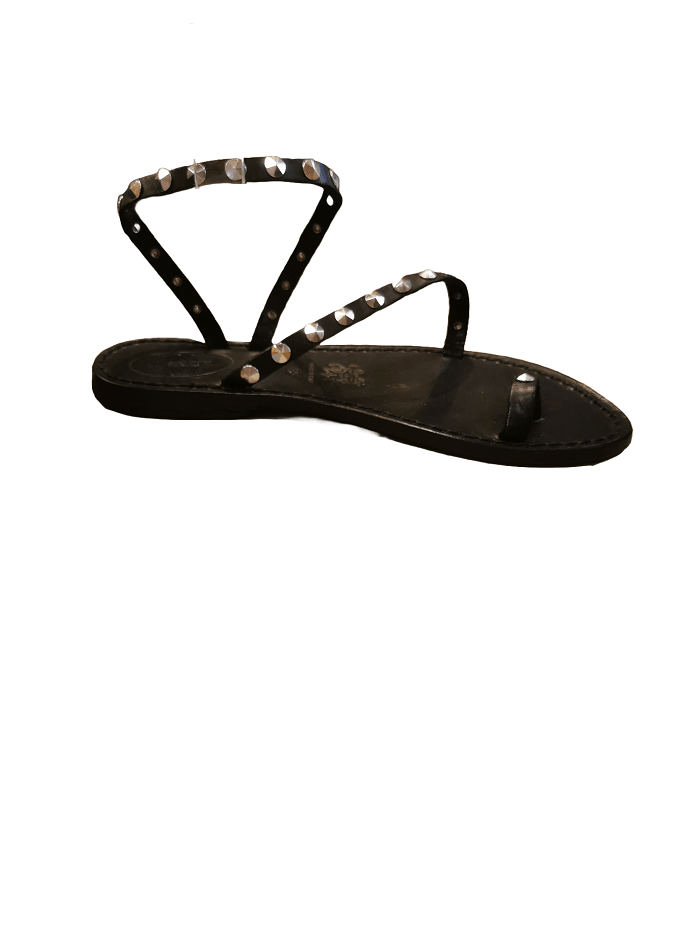 Sandalo in cuoio donna con borchie Pelletteria Allegrini Filippo 652D nero - Pelletteria Allegrini