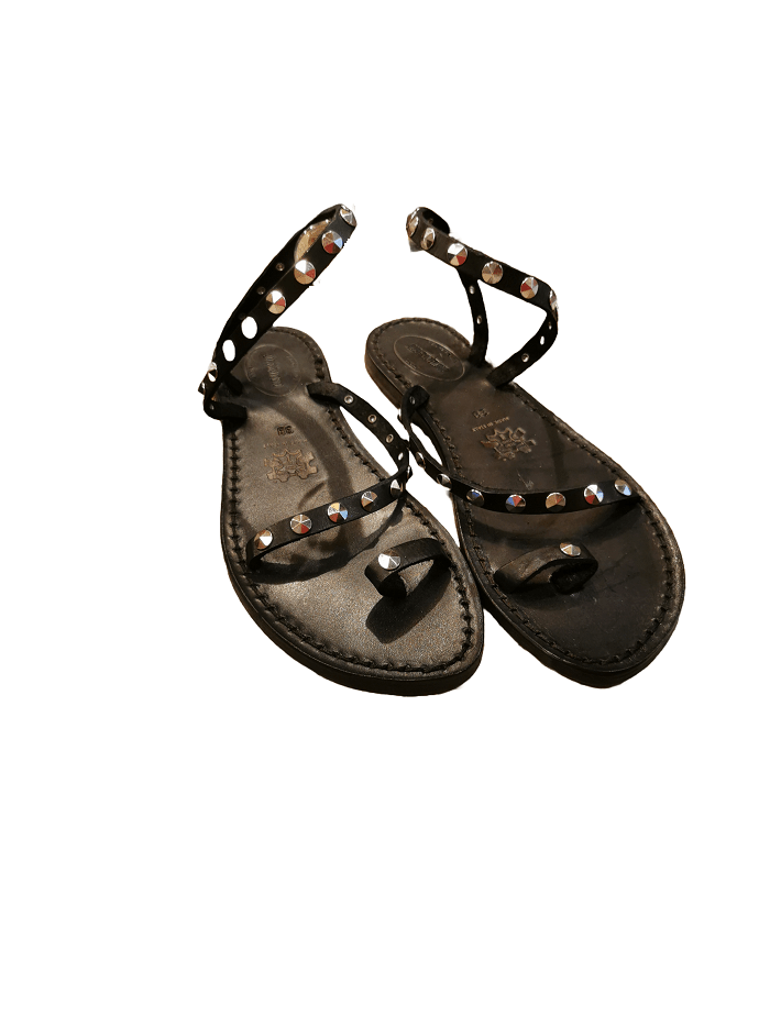 Sandalo in cuoio donna con borchie Pelletteria Allegrini Filippo 652D nero - Pelletteria Allegrini