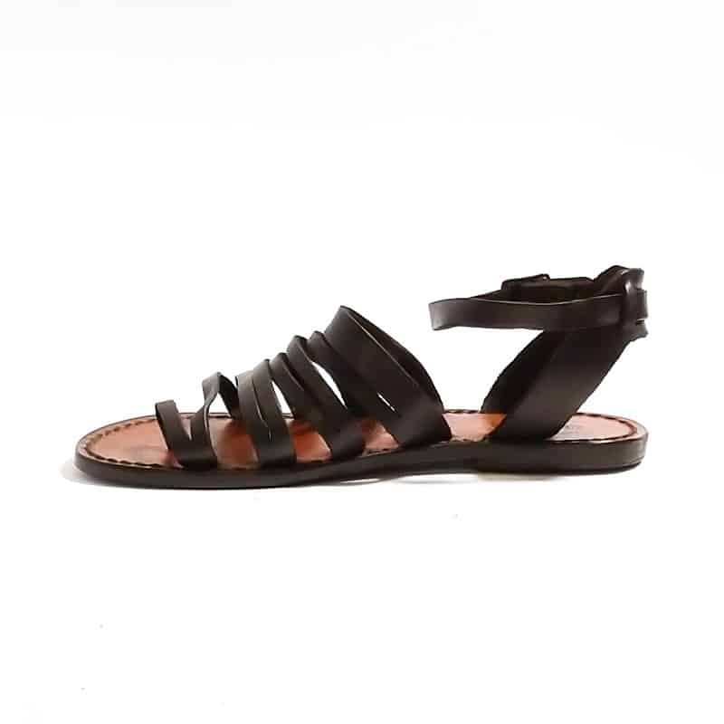 Sandalo in cuoio donna infradito Pelletteria Allegrini Filippo 597D testa di moro - Pelletteria Allegrini