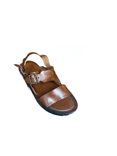 Sandalo in cuoio uomo con fibbie Pelletteria Allegrini Filippo M7795 Marrone - Pelletteria Allegrini