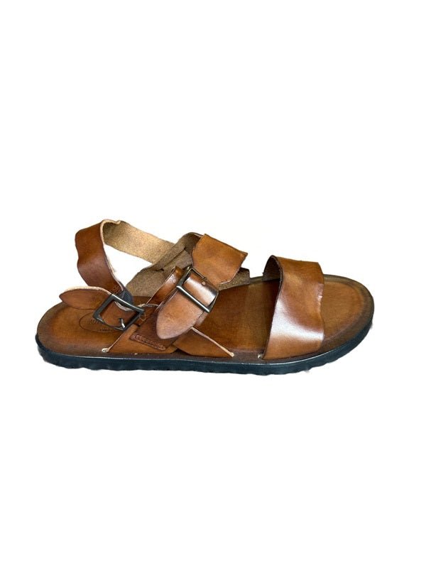 Sandalo in cuoio uomo con fibbie Pelletteria Allegrini Filippo M7795 Marrone - Pelletteria Allegrini