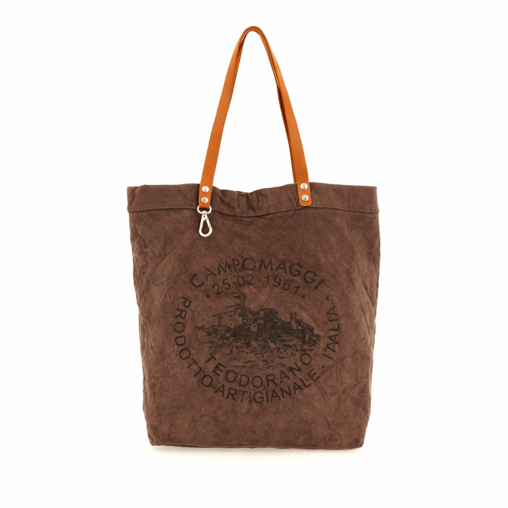 Shopping Filodendro canvas e pelle tg.L Campomaggi C043430ND X2968 naturale/tinto cognac - Pelletteria Allegrini