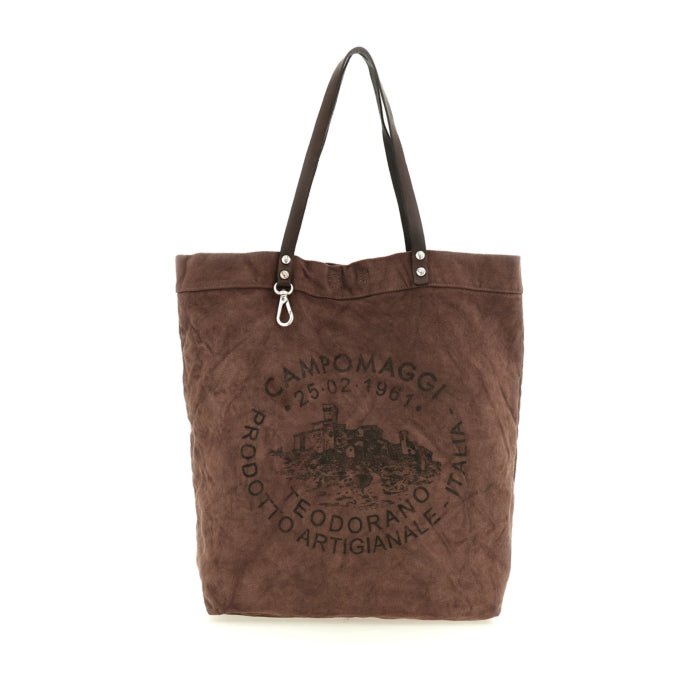 Shopping Filodendro canvas e pelle tg.L Campomaggi C043430ND X2968 naturale/tinto grigio - Pelletteria Allegrini