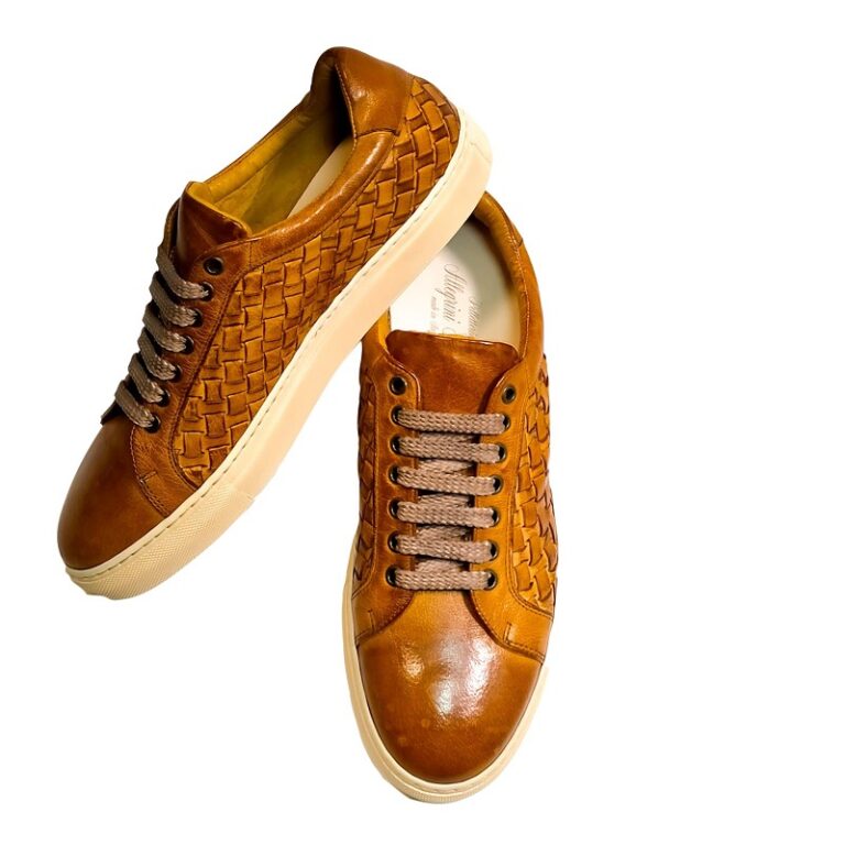 Sneaker in pelle intrecciata uomo Pelletteria Allegrini Filippo 1411 Cuoio - Pelletteria Allegrini