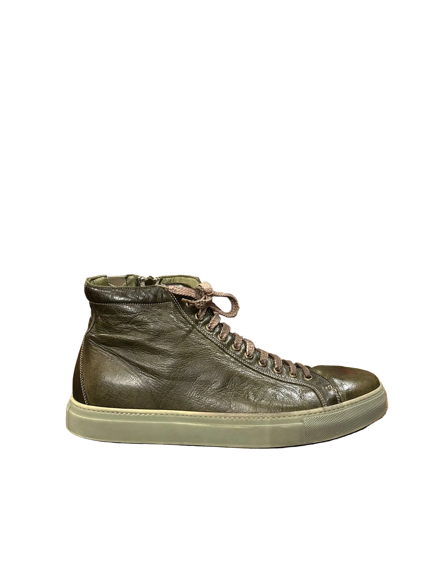 Sneakers alta da uomo in pelle Pelletteria Allegrini Filippo 6665 Kaki - Pelletteria Allegrini