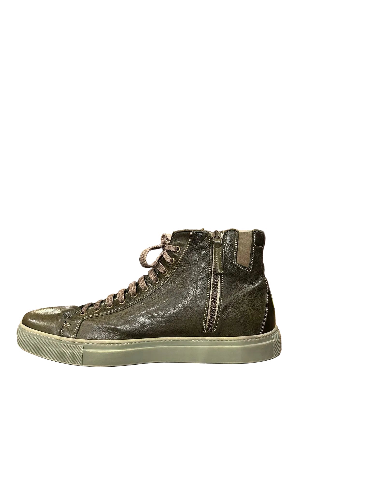 Sneakers alta da uomo in pelle Pelletteria Allegrini Filippo 6665 Kaki - Pelletteria Allegrini