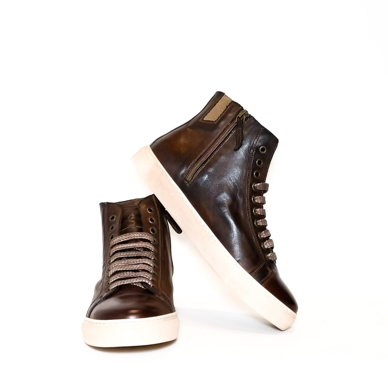 Sneakers alta donna in pelle Pelletteria Allegrini Filippo D665 Marrone - Pelletteria Allegrini