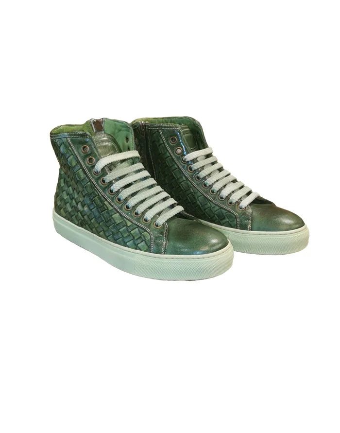 Sneakers alta intrecciata da donna in pelle Pelletteria Allegrini Filippo TAORMINA Verde - Pelletteria Allegrini