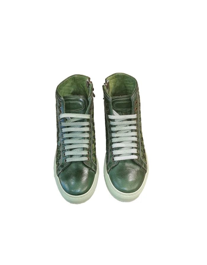 Sneakers alta intrecciata da donna in pelle Pelletteria Allegrini Filippo TAORMINA Verde - Pelletteria Allegrini