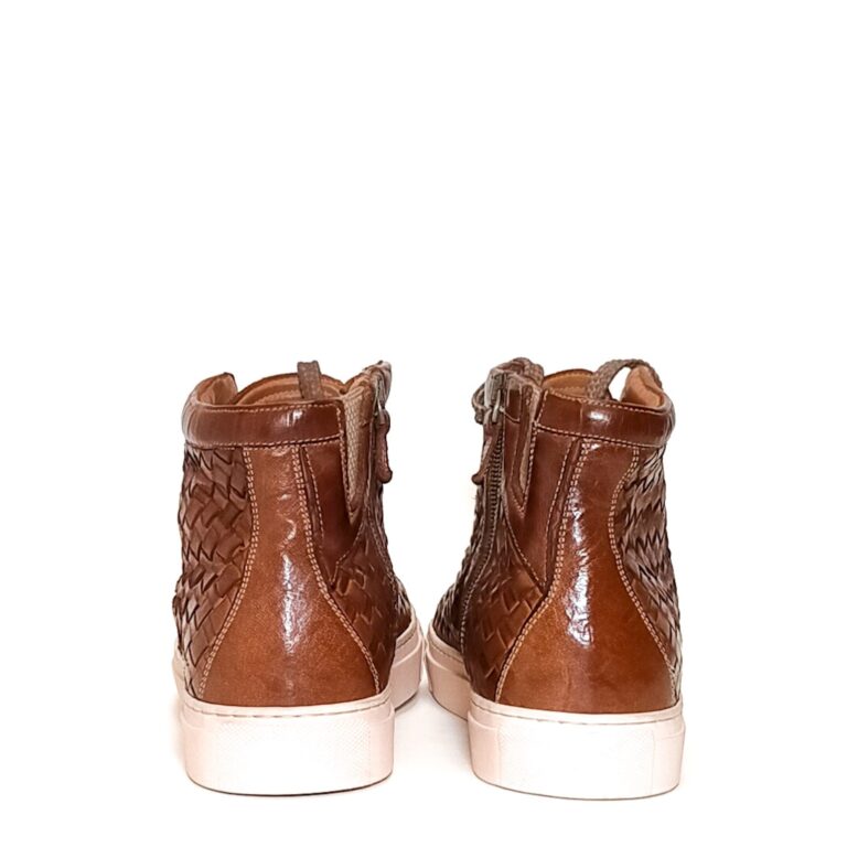 Sneakers alta intrecciata da uomo in pelle Pelletteria Allegrini Filippo 9777 coker - Pelletteria Allegrini
