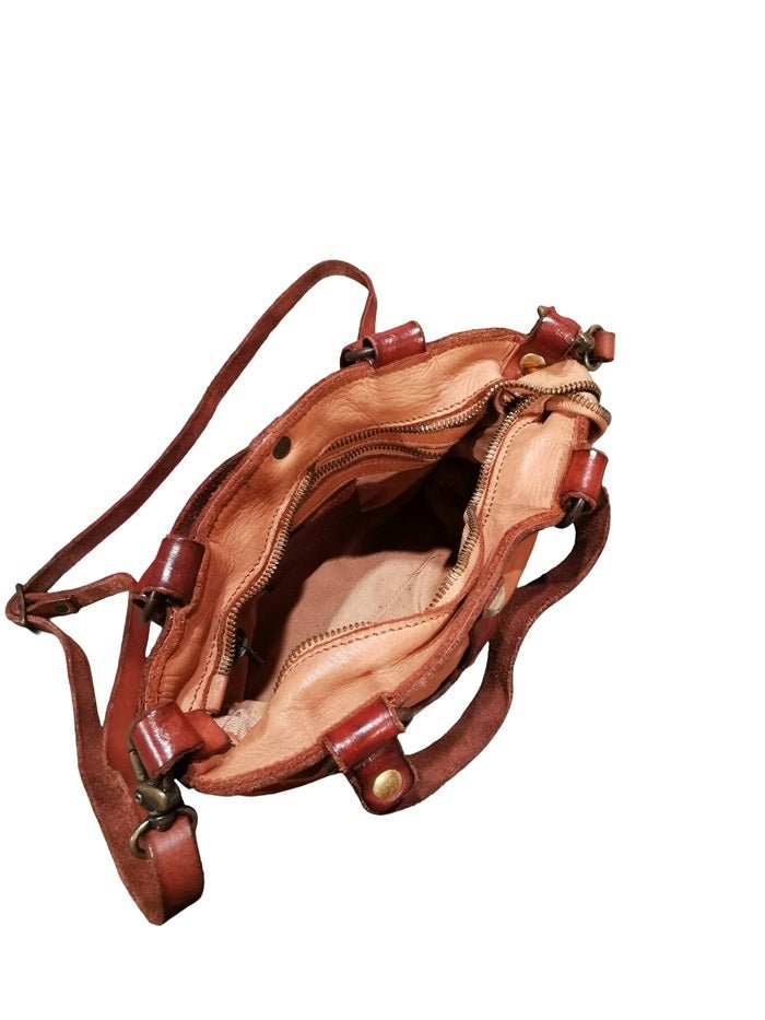 Tracollina con manici e borchie in pelle Pelletteria Allegrini Filippo 1598 Cognac - Pelletteria Allegrini
