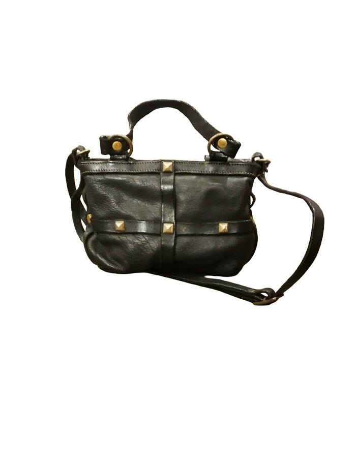 Tracollina con manici e borchie in pelle Pelletteria Allegrini Filippo 1598 Nero - Pelletteria Allegrini