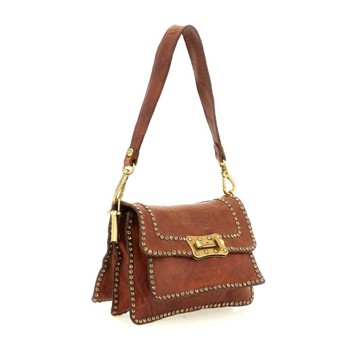 Tracollina in pelle con borchie Agnese Campomaggi C016500ND - X0007 Cognac - Pelletteria Allegrini