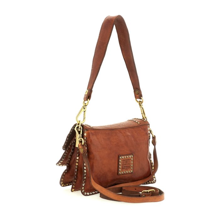 Tracollina in pelle con borchie Agnese Campomaggi C016500ND - X0007 Cognac - Pelletteria Allegrini