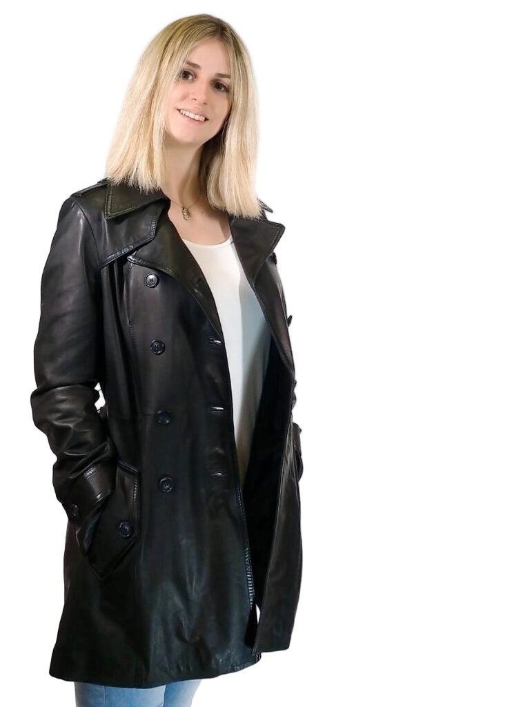 TRENCH donna in pelle Tuscany tamponato a mano Pelletteria Allegrini Filippo Nero - Pelletteria Allegrini