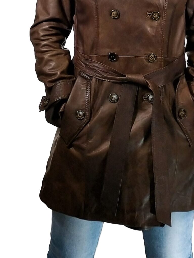 TRENCH donna in pelle Tuscany tamponato a mano Pelletteria Allegrini Filippo Testa di moro - Pelletteria Allegrini