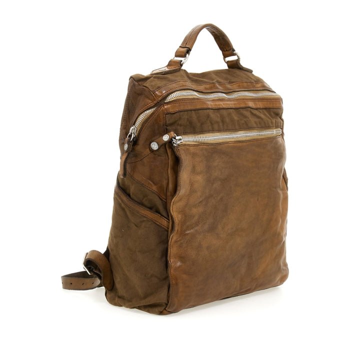Zaino Eriks in canvas e pelle Campomaggi C037460ND X2464 verde militare - Pelletteria Allegrini