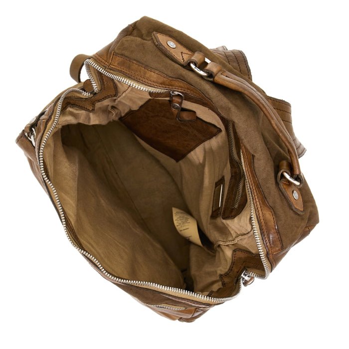 Zaino Eriks in canvas e pelle Campomaggi C037460ND X2464 verde militare - Pelletteria Allegrini